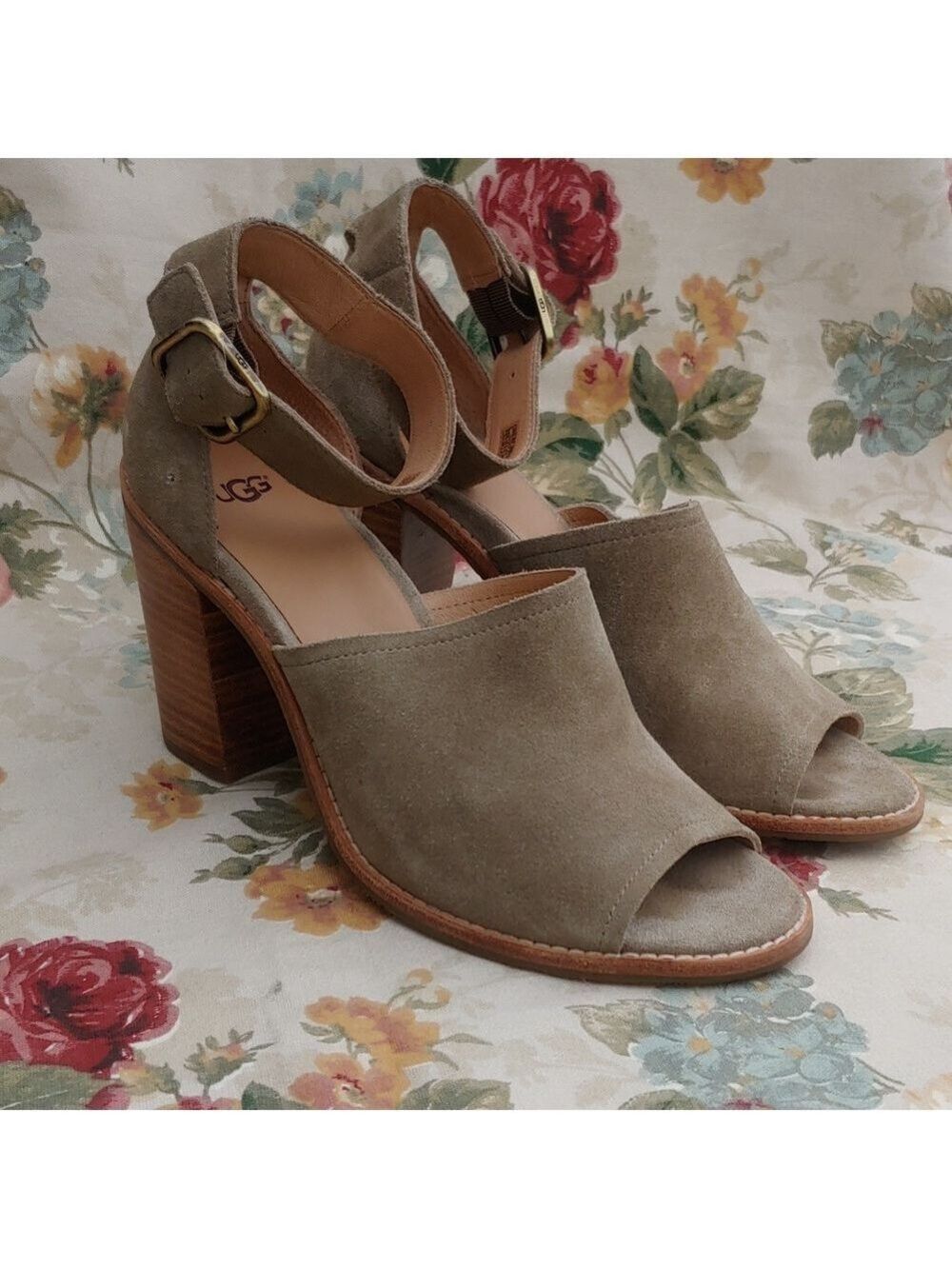 UGG Aja Olive Green Suede Leather Ankle Strap Sandals with Block Heel size 10 - Picture 3 of 17
